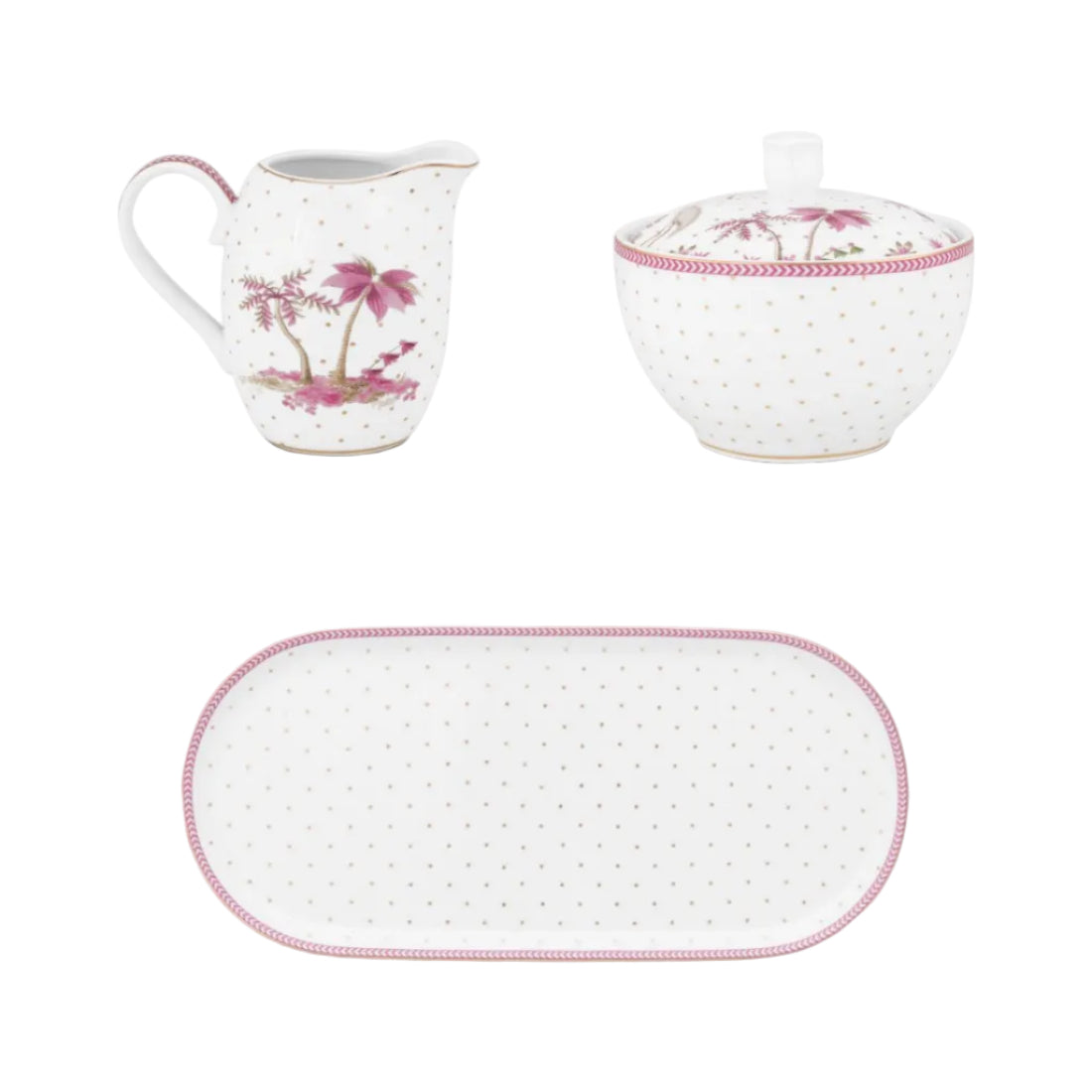 Pip Studio Jolie Pink Set van 3 - Suikerpot, Melkkannetje en Bordje