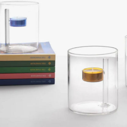 Waxinelichtjeshouder Iris amberkleur handgeblazen glas van Ichendorf Milano in cadeaudoos
