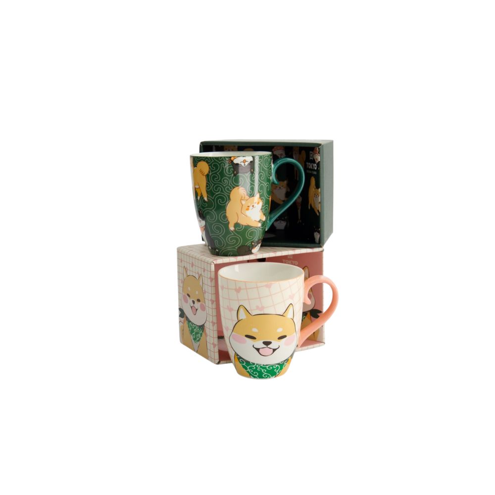 Tokyo Design Studio Kawaii Mok Shiba Roze Hart - 340 ml samen met de shiba mok groen