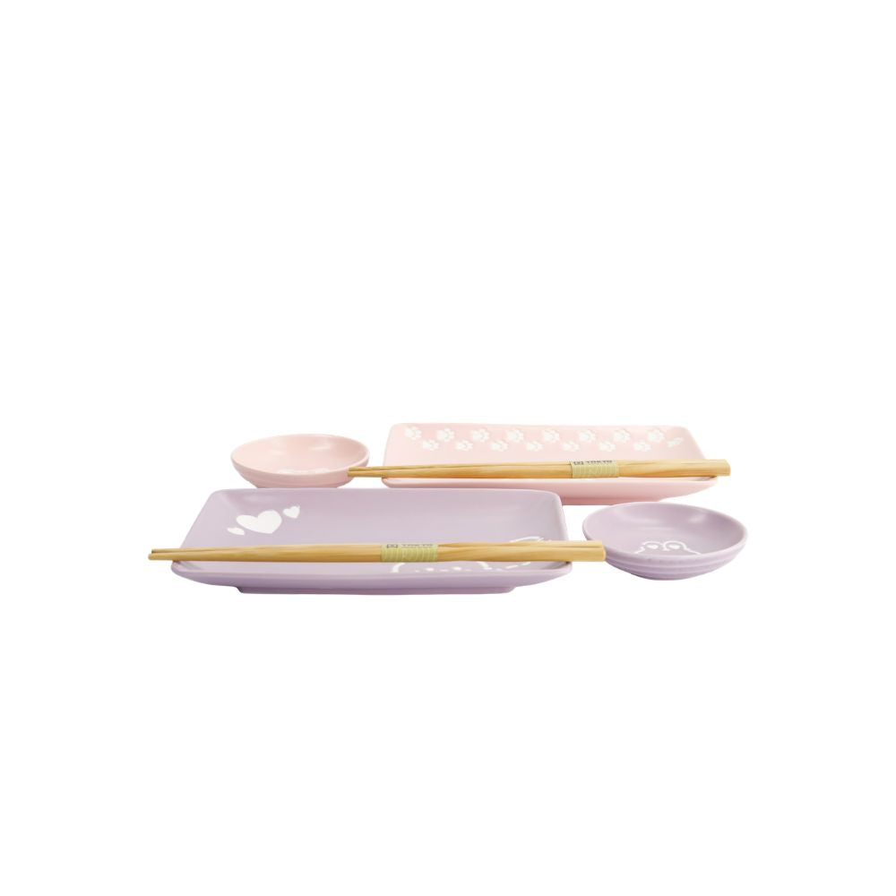 Tokyo Design Kawaii Sushiset Konijn en Kat - 2 personen - roze en lila rabbit cat  zijkant
