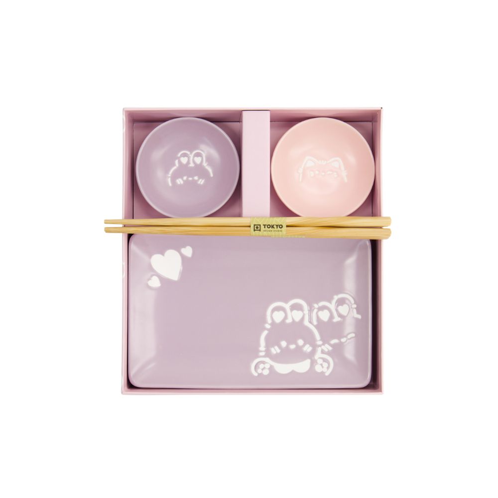 Tokyo Design Kawaii Sushiset Konijn en Kat - 2 personen - roze en lila rabbit cat  inhoud set