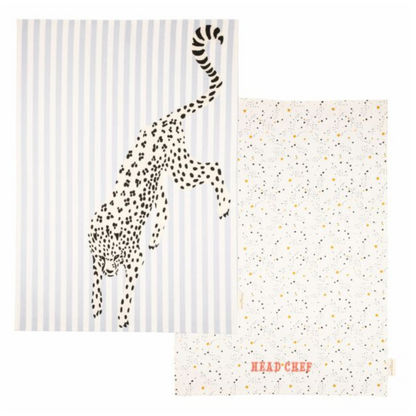 Textile bundle Yvonne Ellen London apron, oven glove and cheetah tea towel